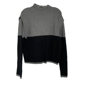 Halogen Grey Black Colorblock Long Sleeve Mock Neck Pullover Sweater Small S